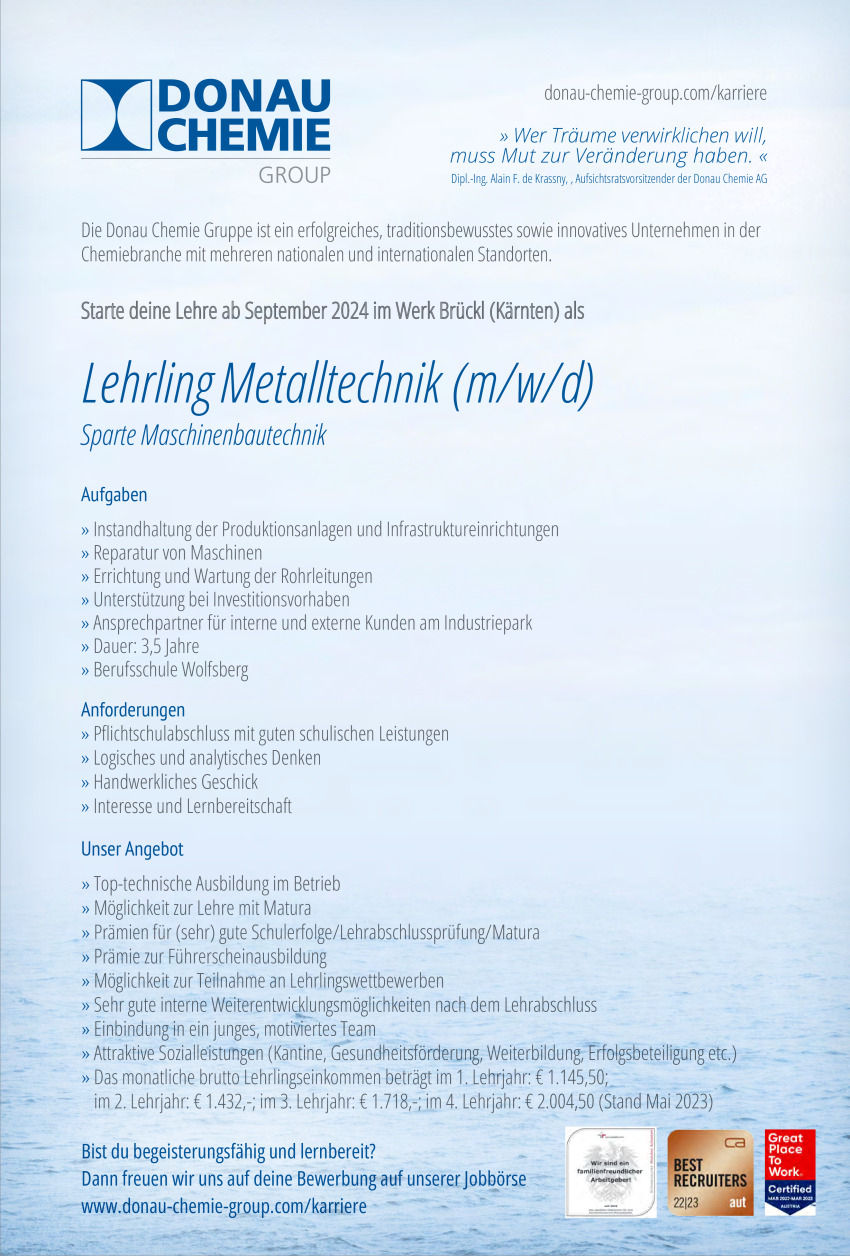 Lehrling Metalltechnik (m/w/d) - Sparte Maschinenbautechnik