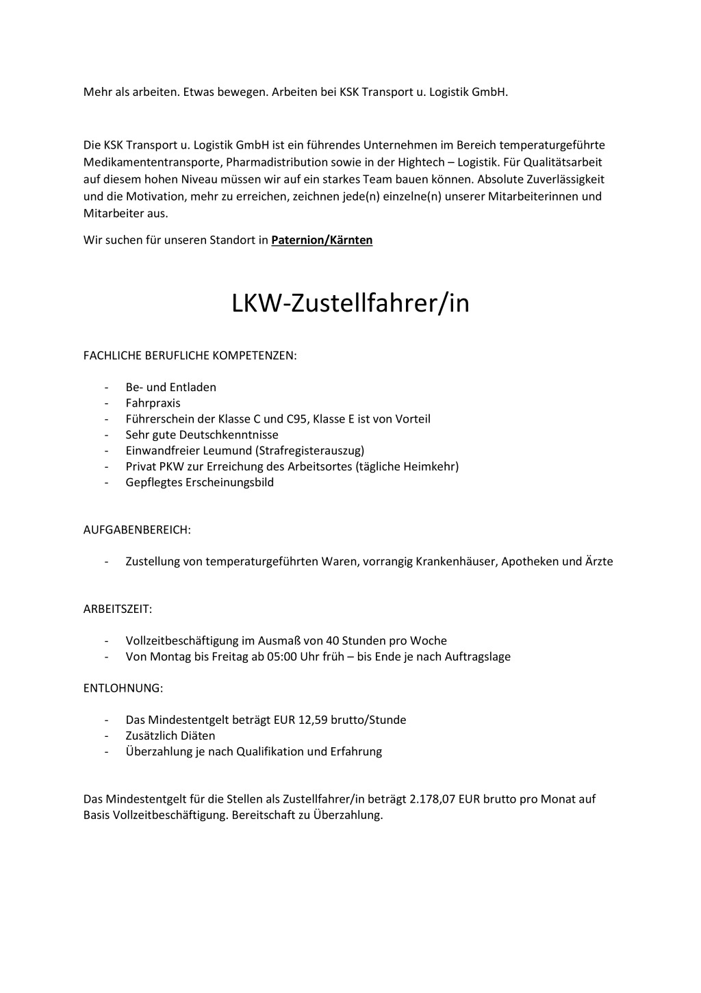 LKW Zustellfahrer*in (m/w/d)