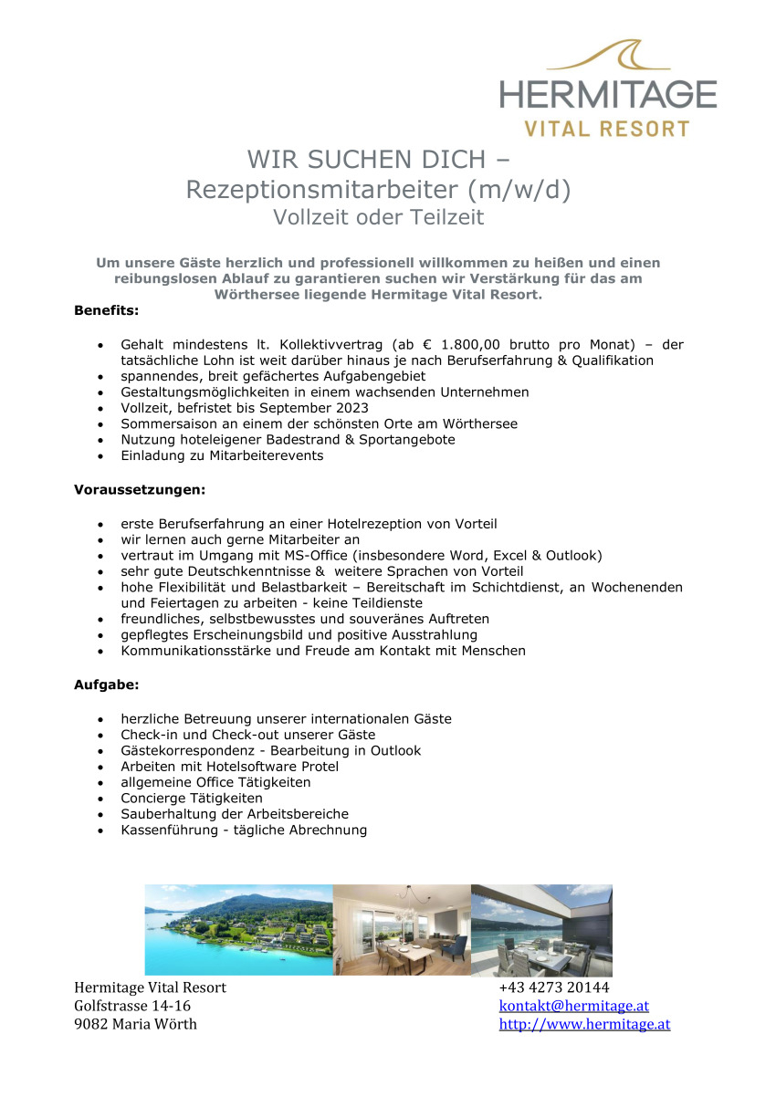 RezeptionistIn (m/w/d)