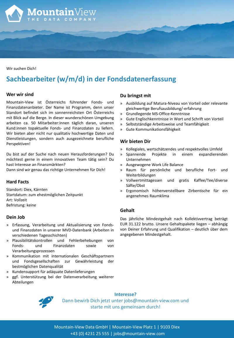 Sachbearbeiter in der Fondsdatenerfassung (w/m/d)