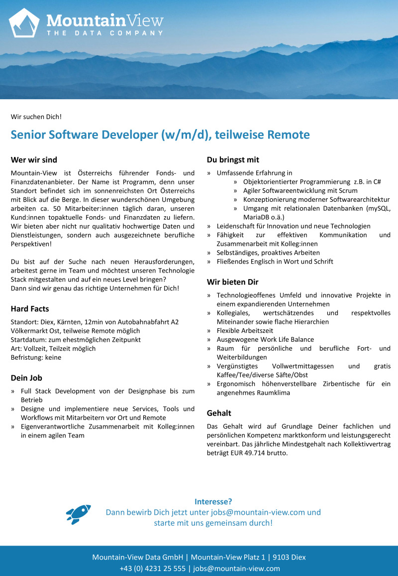 Senior Software Developer (w/m/d), teilweise Remote