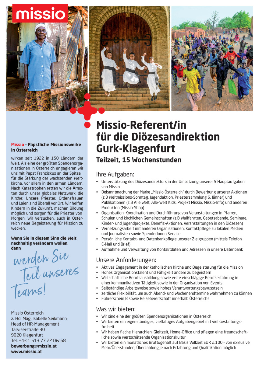 Missio-Referent/in für die Diözesandirektion Gurk-Klagenfurt