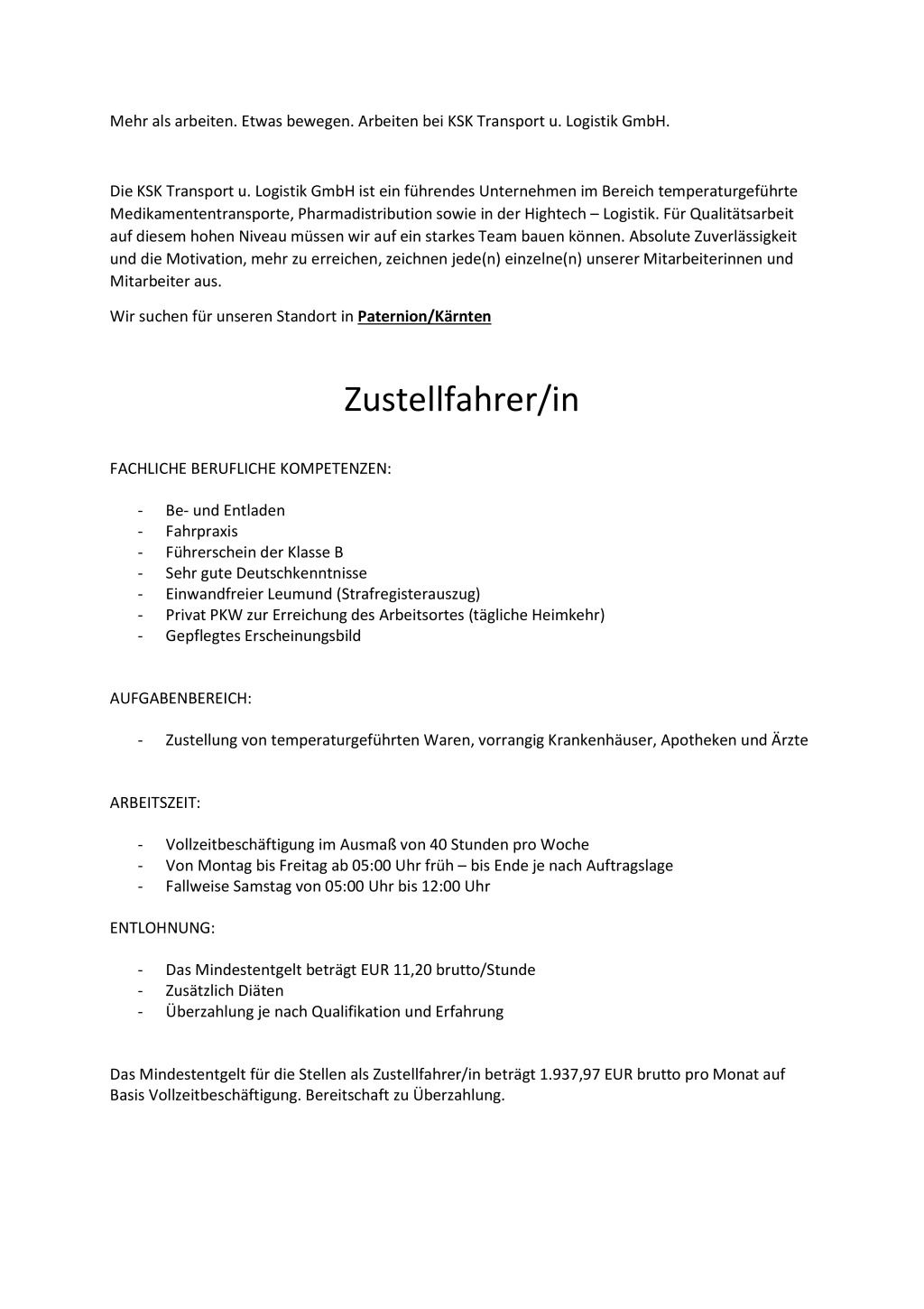 Zustellfahrer/in (m/w/d)